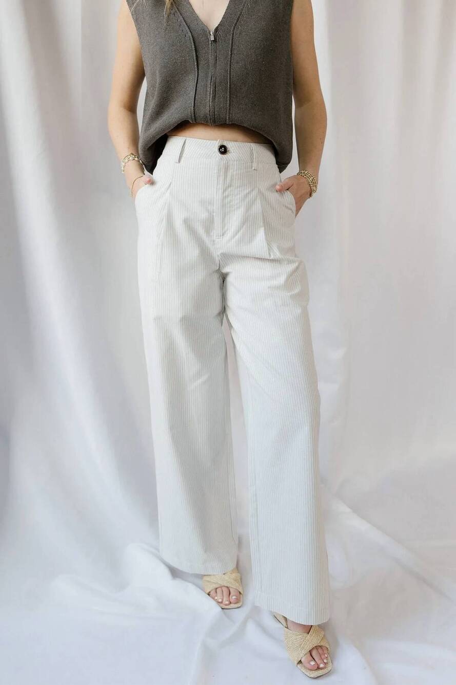 NEW ELLE GREY rosalynn pants in white/tan stripe